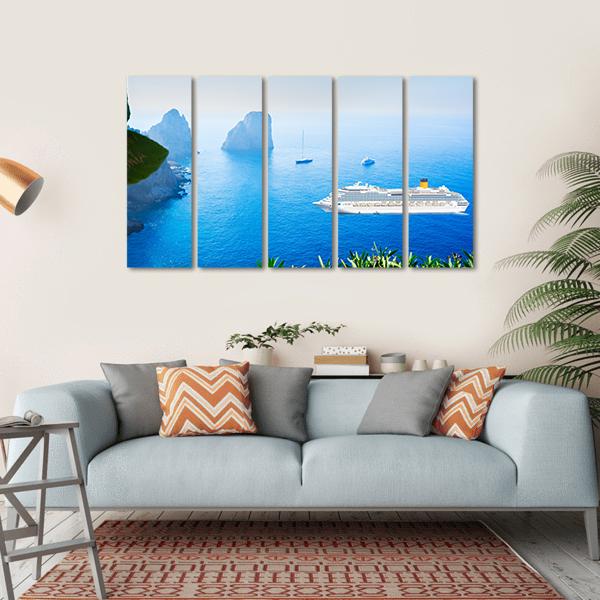 Cruise Ship In Tyrrhenian Sea Canvas Wall Art-5 Horizontal-Gallery Wrap-22" x 12"-Tiaracle