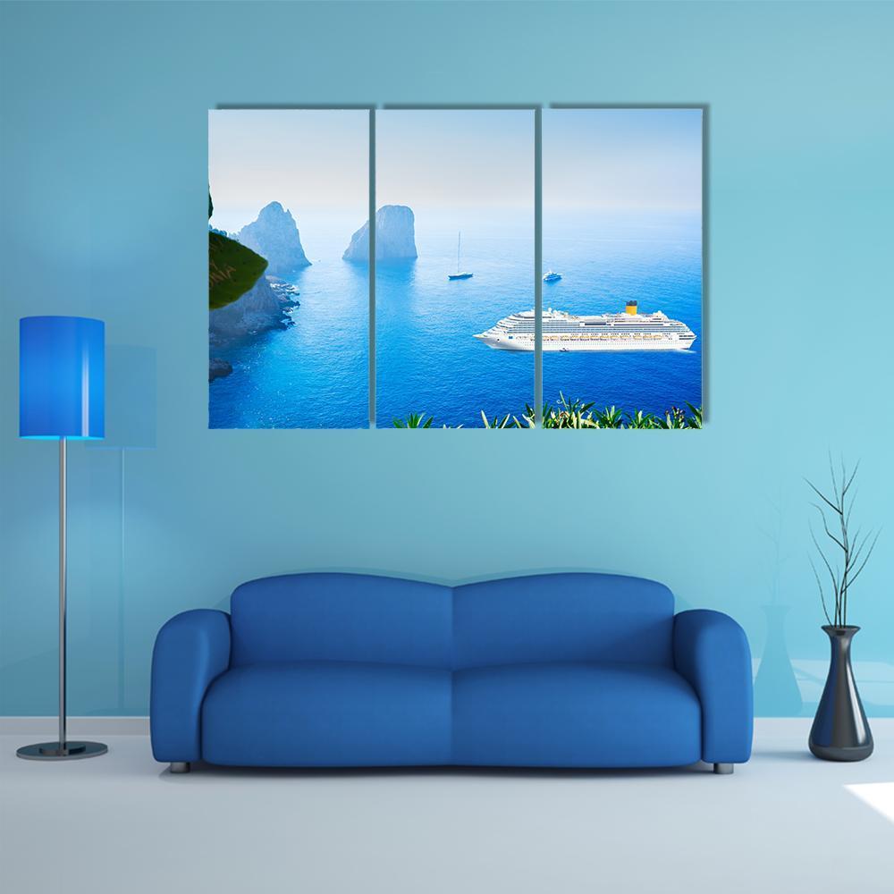 Cruise Ship In Tyrrhenian Sea Canvas Wall Art-3 Horizontal-Gallery Wrap-37" x 24"-Tiaracle