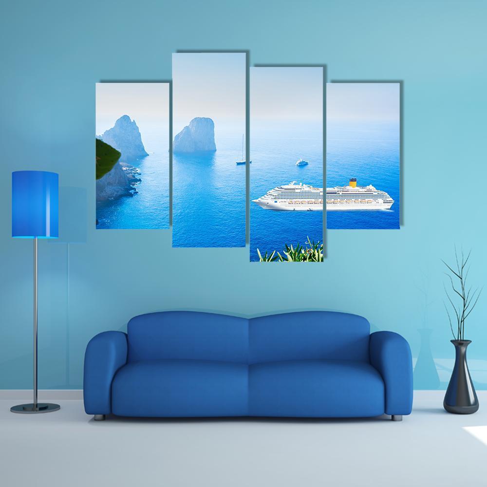 Cruise Ship In Tyrrhenian Sea Canvas Wall Art-4 Pop-Gallery Wrap-50" x 32"-Tiaracle
