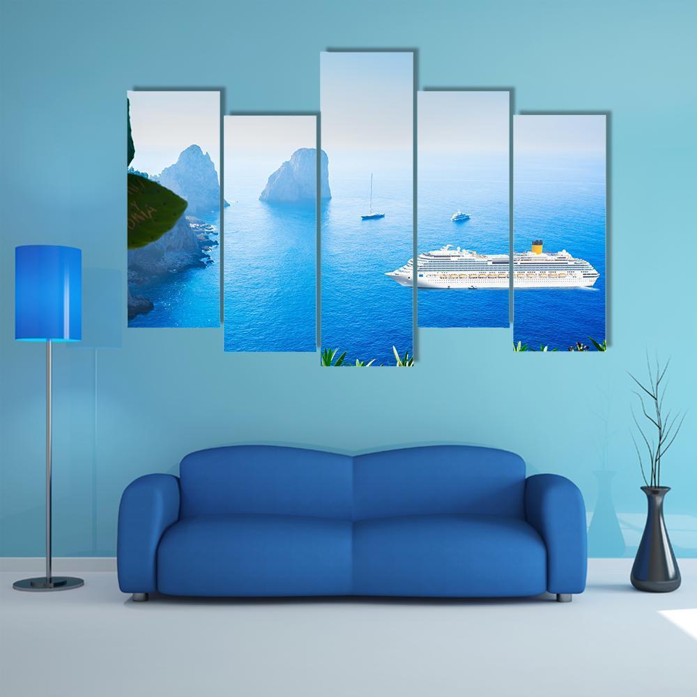 Cruise Ship In Tyrrhenian Sea Canvas Wall Art-3 Horizontal-Gallery Wrap-37" x 24"-Tiaracle
