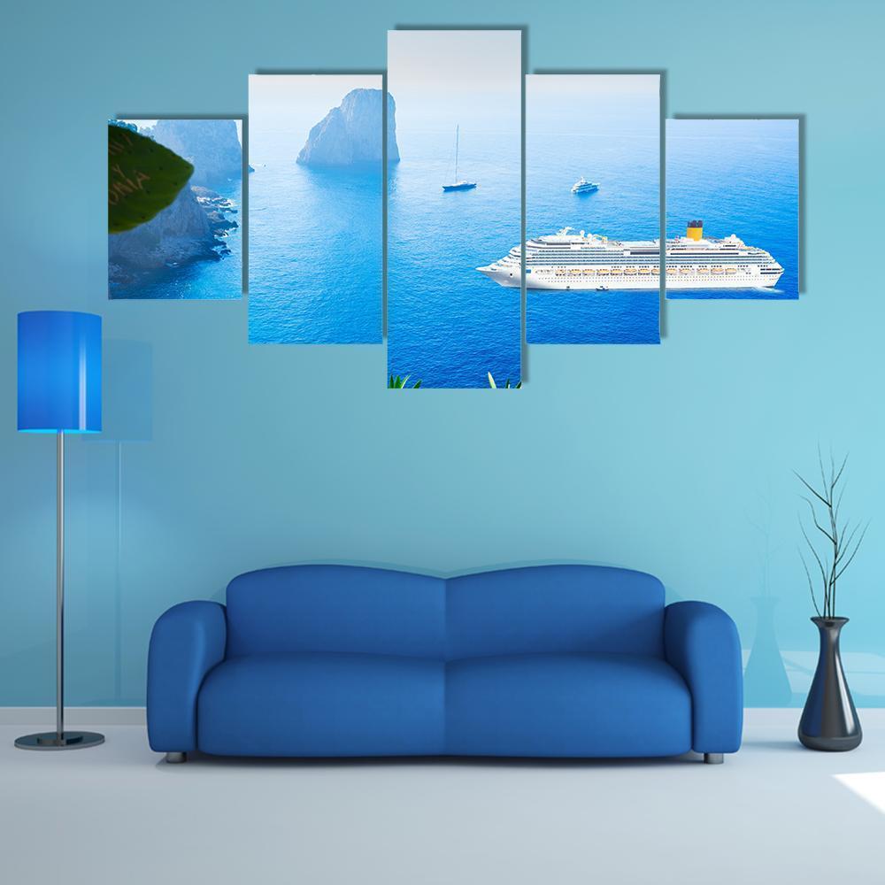 Cruise Ship In Tyrrhenian Sea Canvas Wall Art-5 Star-Gallery Wrap-62" x 32"-Tiaracle