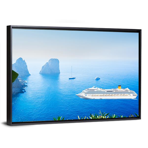 Cruise Ship In Tyrrhenian Sea Canvas Wall Art-3 Horizontal-Gallery Wrap-25" x 16"-Tiaracle
