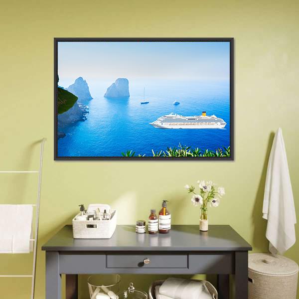 Cruise Ship In Tyrrhenian Sea Canvas Wall Art-3 Horizontal-Gallery Wrap-25" x 16"-Tiaracle