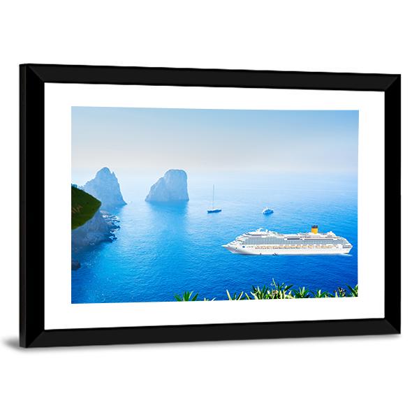 Cruise Ship In Tyrrhenian Sea Canvas Wall Art-3 Horizontal-Gallery Wrap-25" x 16"-Tiaracle