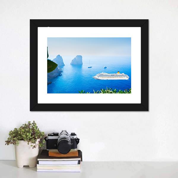Cruise Ship In Tyrrhenian Sea Canvas Wall Art-3 Horizontal-Gallery Wrap-25" x 16"-Tiaracle