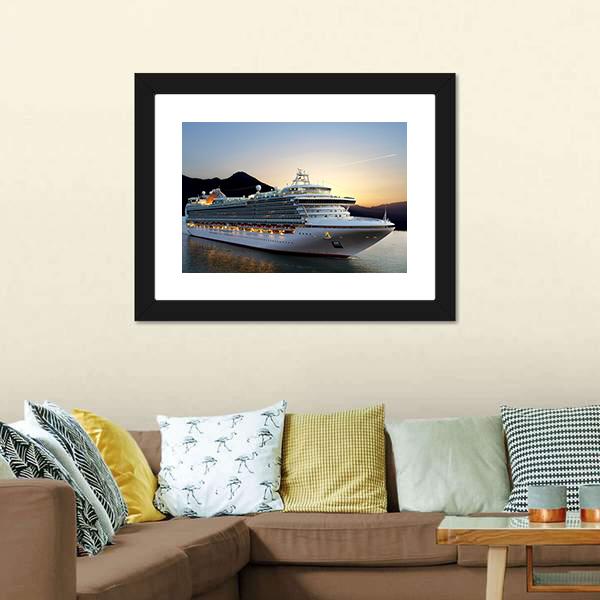 Cruise Ship Near Port Canvas Wall Art-1 Piece-Framed Print-20" x 16"-Tiaracle