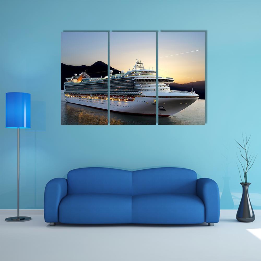 Cruise Ship Near Port Canvas Wall Art-3 Horizontal-Gallery Wrap-37" x 24"-Tiaracle