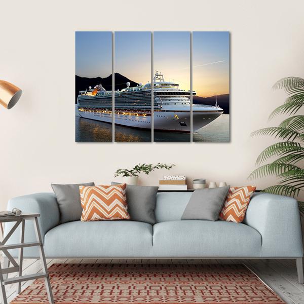 Cruise Ship Near Port Canvas Wall Art-4 Horizontal-Gallery Wrap-34" x 24"-Tiaracle