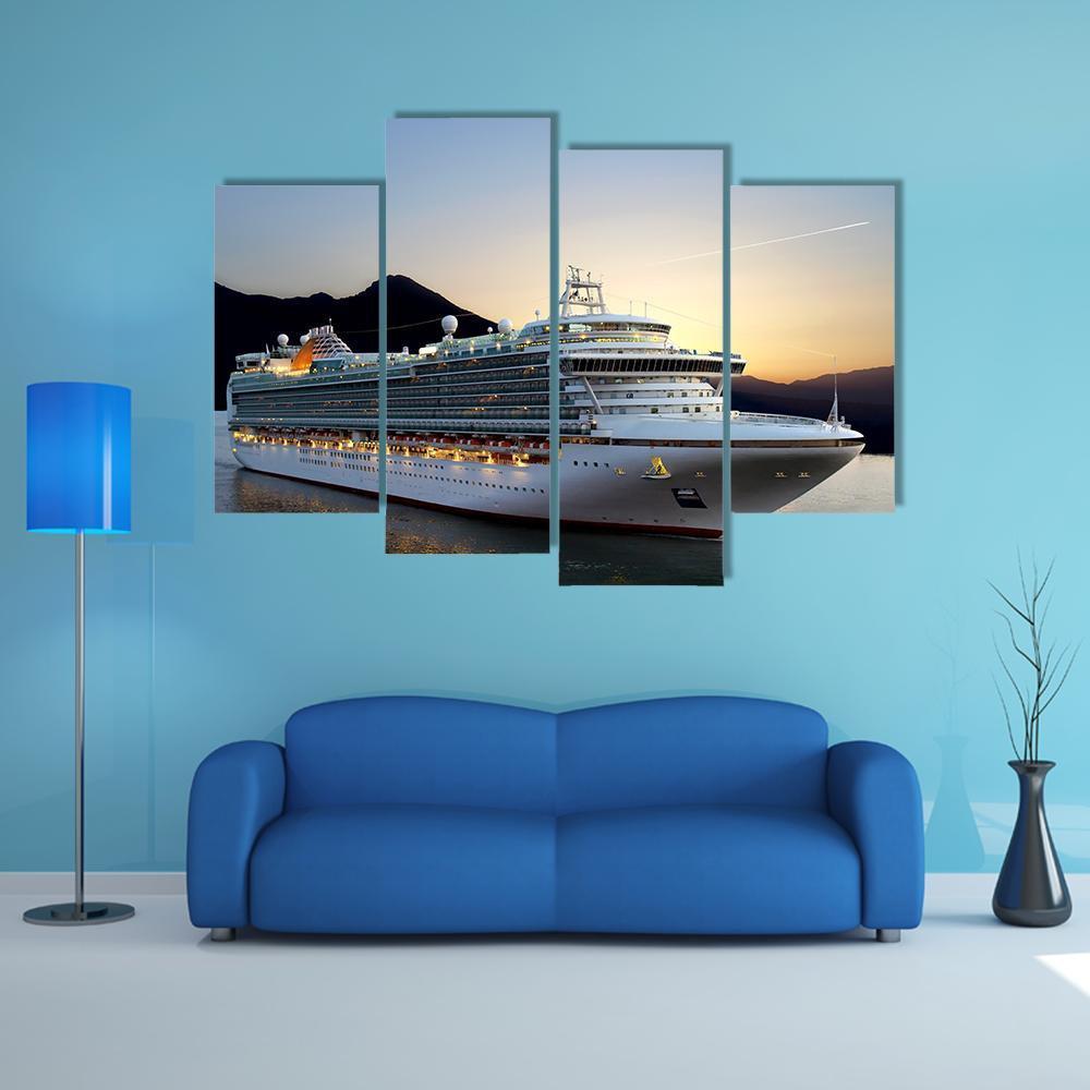 Cruise Ship Near Port Canvas Wall Art-4 Pop-Gallery Wrap-50" x 32"-Tiaracle