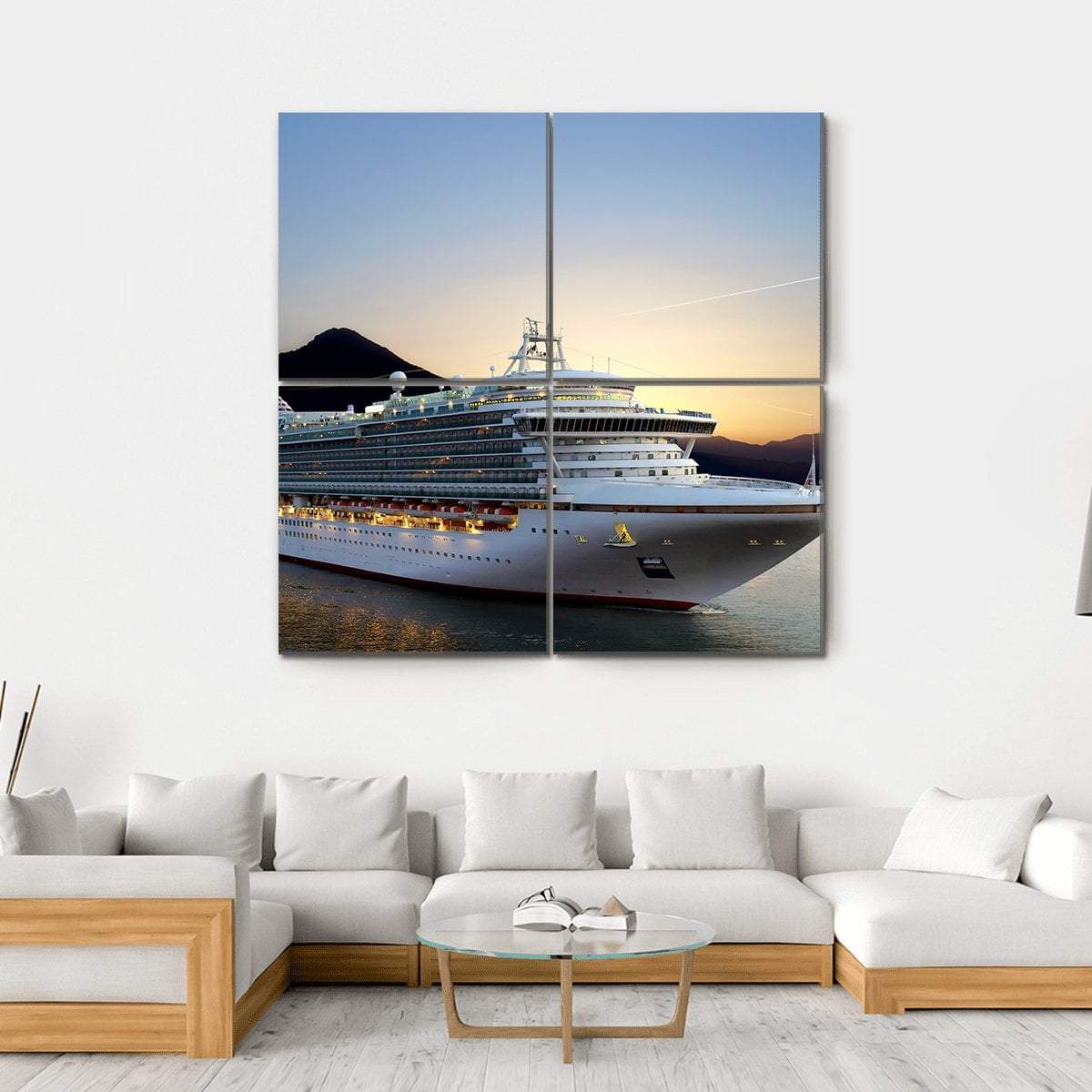 Cruise Ship Near Port Canvas Wall Art-4 Square-Gallery Wrap-17" x 17"-Tiaracle