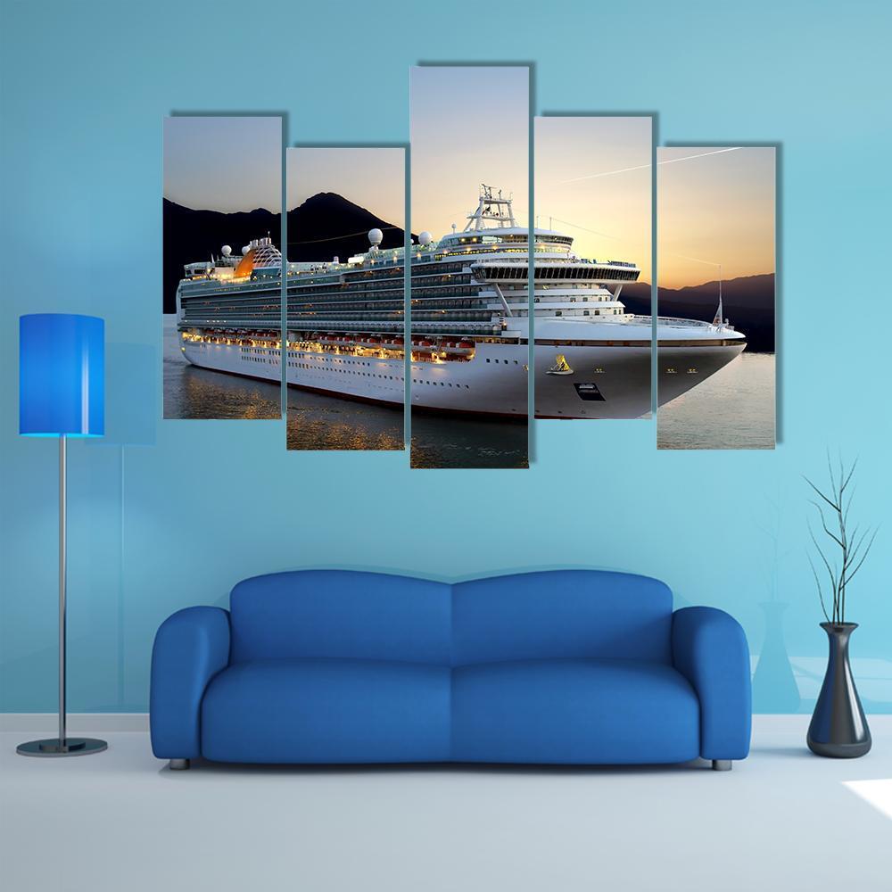 Cruise Ship Near Port Canvas Wall Art-5 Pop-Gallery Wrap-47" x 32"-Tiaracle