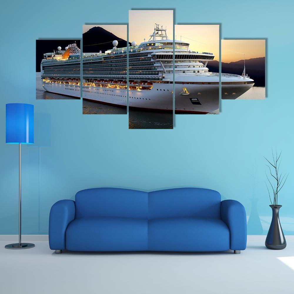 Cruise Ship Near Port Canvas Wall Art-5 Star-Gallery Wrap-62" x 32"-Tiaracle