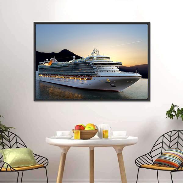 Cruise Ship Near Port Canvas Wall Art-1 Piece-Floating Frame-24" x 16"-Tiaracle