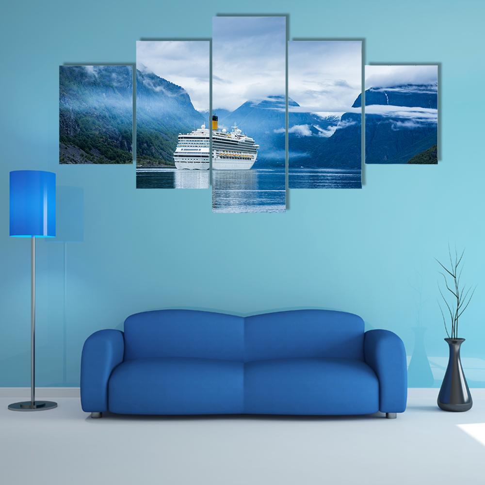 Cruise Ship Norway Canvas Wall Art-5 Star-Gallery Wrap-62" x 32"-Tiaracle