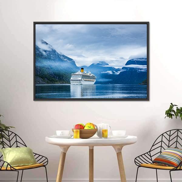 Cruise Ship Norway Canvas Wall Art-1 Piece-Floating Frame-24" x 16"-Tiaracle