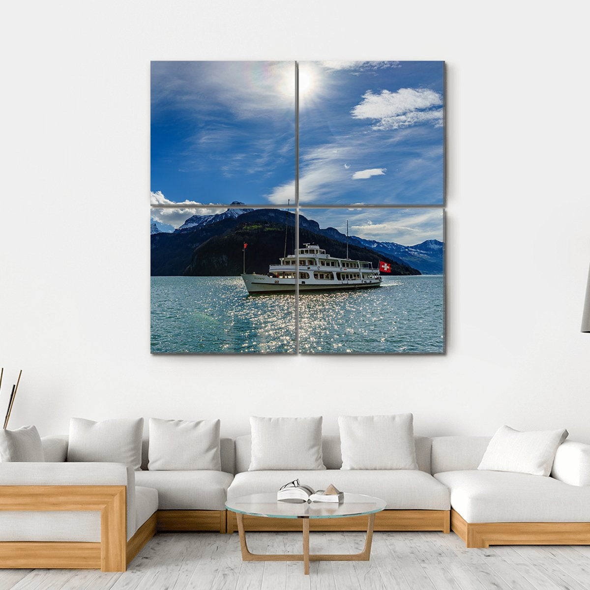 Cruise Ship On Lake Lucerne Canvas Wall Art-4 Square-Gallery Wrap-17" x 17"-Tiaracle