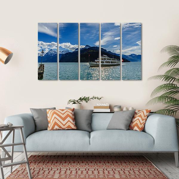 Cruise Ship On Lake Lucerne Canvas Wall Art-5 Horizontal-Gallery Wrap-22" x 12"-Tiaracle