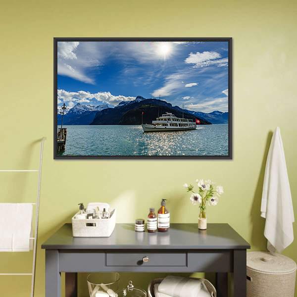 Cruise Ship On Lake Lucerne Canvas Wall Art-3 Horizontal-Gallery Wrap-25" x 16"-Tiaracle