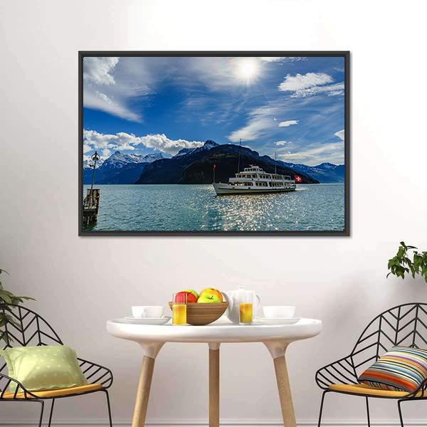 Cruise Ship On Lake Lucerne Canvas Wall Art-1 Piece-Floating Frame-24" x 16"-Tiaracle