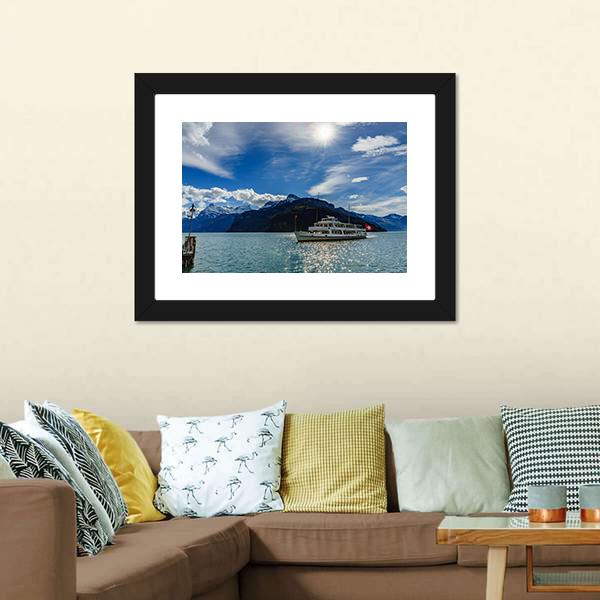 Cruise Ship On Lake Lucerne Canvas Wall Art-1 Piece-Framed Print-20" x 16"-Tiaracle