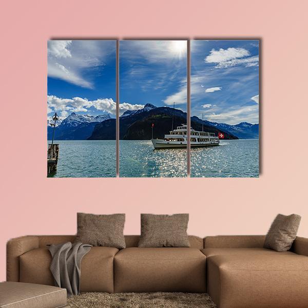 Cruise Ship On Lake Lucerne Canvas Wall Art-3 Horizontal-Gallery Wrap-25" x 16"-Tiaracle