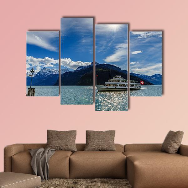 Cruise Ship On Lake Lucerne Canvas Wall Art-4 Pop-Gallery Wrap-50" x 32"-Tiaracle
