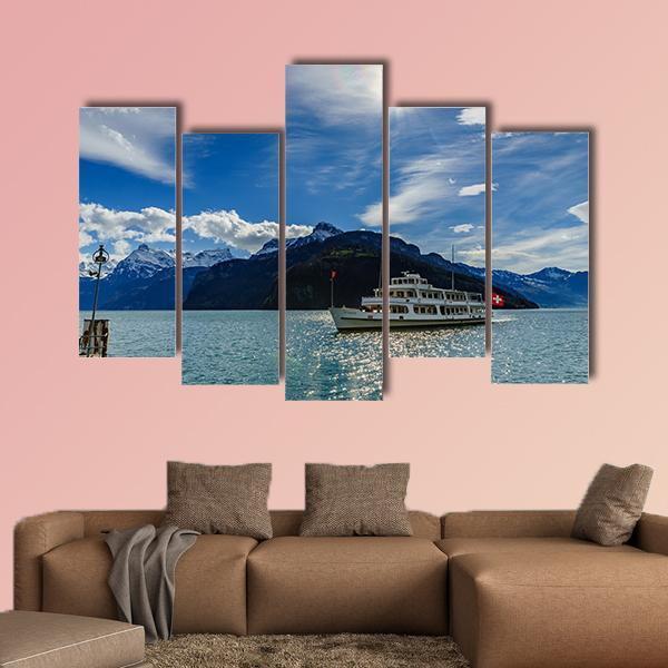 Cruise Ship On Lake Lucerne Canvas Wall Art-5 Pop-Gallery Wrap-47" x 32"-Tiaracle