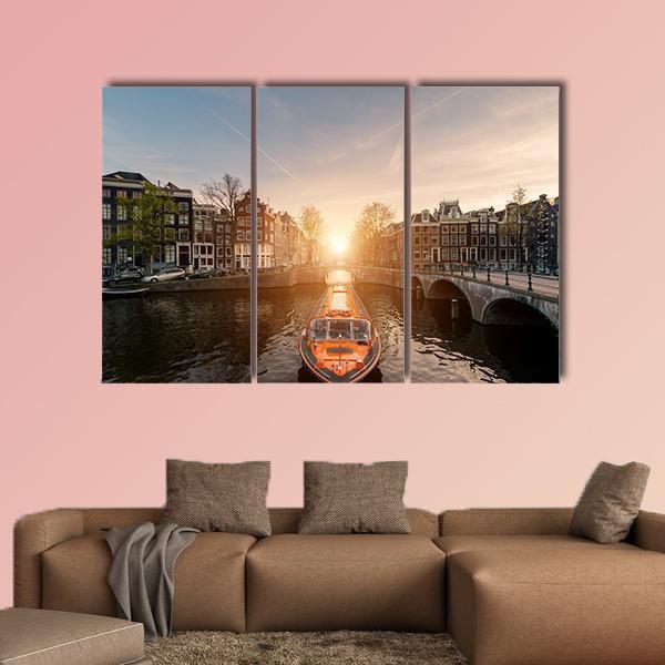 Cruise Ship In Canal Canvas Wall Art-3 Horizontal-Gallery Wrap-37" x 24"-Tiaracle