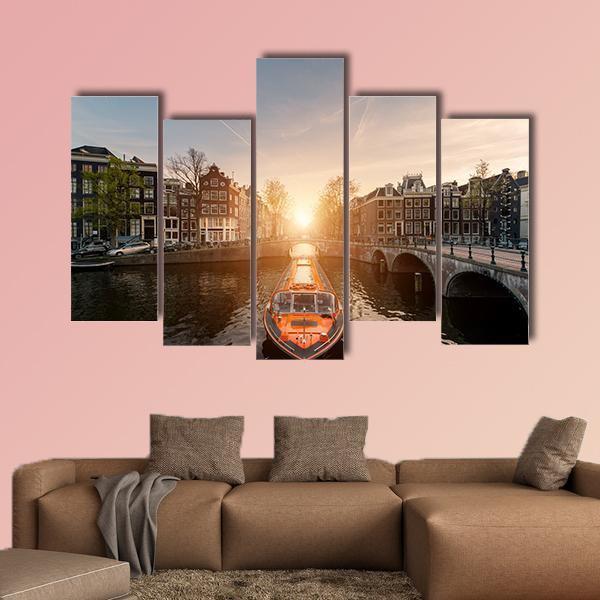 Cruise Ship In Canal Canvas Wall Art-5 Pop-Gallery Wrap-47&quot; x 32&quot;-Tiaracle