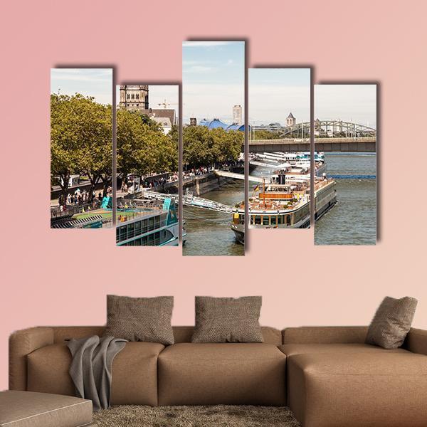 Cruise Ships In Cologne Canvas Wall Art-5 Pop-Gallery Wrap-47" x 32"-Tiaracle