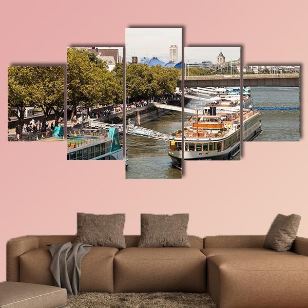 Cruise Ships In Cologne Canvas Wall Art-5 Star-Gallery Wrap-62" x 32"-Tiaracle