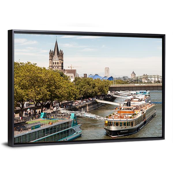 Cruise Ships In Cologne Canvas Wall Art-3 Horizontal-Gallery Wrap-25" x 16"-Tiaracle