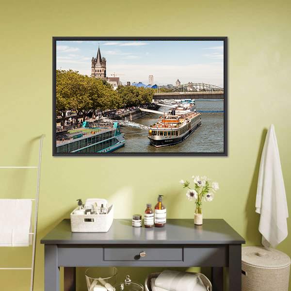 Cruise Ships In Cologne Canvas Wall Art-3 Horizontal-Gallery Wrap-25" x 16"-Tiaracle