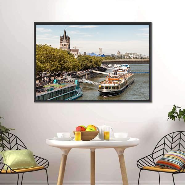 Cruise Ships In Cologne Canvas Wall Art-1 Piece-Floating Frame-24" x 16"-Tiaracle