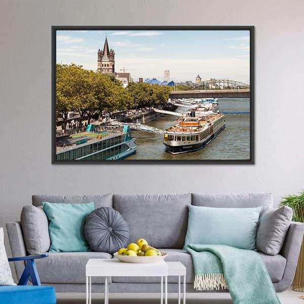 Cruise Ships In Cologne Canvas Wall Art-3 Horizontal-Gallery Wrap-25" x 16"-Tiaracle