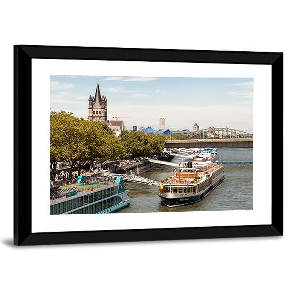 Cruise Ships In Cologne Canvas Wall Art-3 Horizontal-Gallery Wrap-25" x 16"-Tiaracle