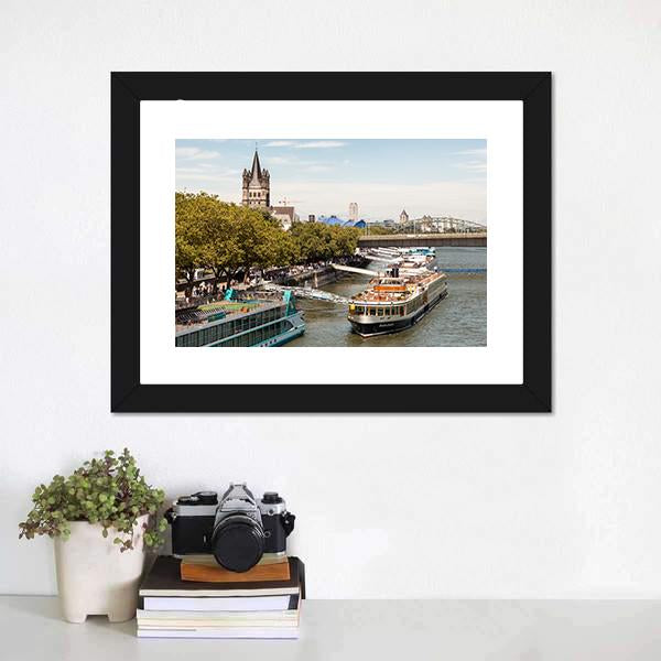 Cruise Ships In Cologne Canvas Wall Art-3 Horizontal-Gallery Wrap-25" x 16"-Tiaracle