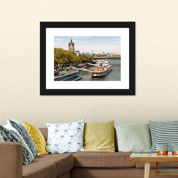 Cruise Ships In Cologne Canvas Wall Art-1 Piece-Framed Print-20" x 16"-Tiaracle