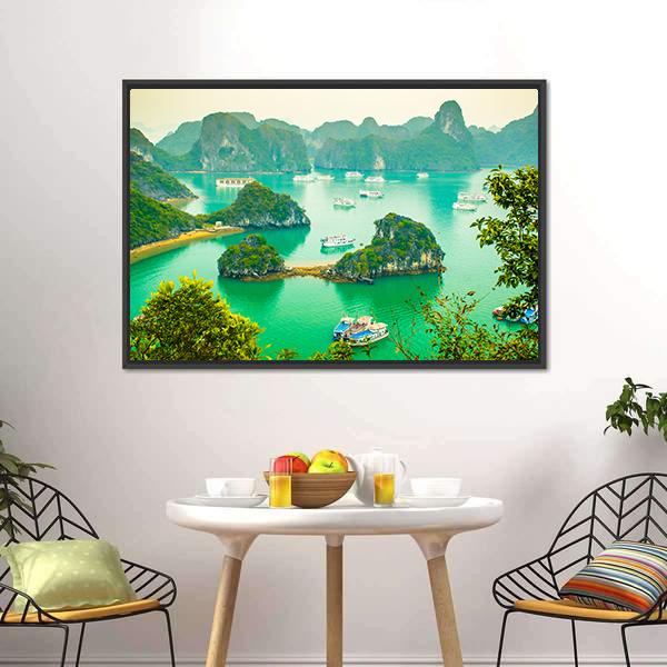Cruise Ships In Ha Long Bay Canvas Wall Art-1 Piece-Floating Frame-24" x 16"-Tiaracle