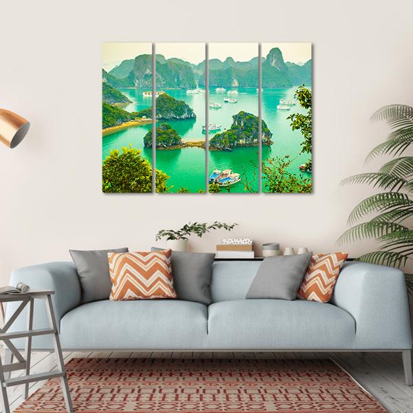 Cruise Ships In Ha Long Bay Canvas Wall Art-4 Horizontal-Gallery Wrap-34" x 24"-Tiaracle