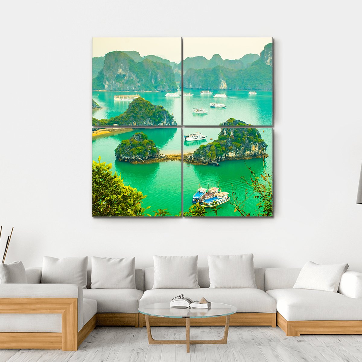Cruise Ships In Ha Long Bay Canvas Wall Art-4 Square-Gallery Wrap-17" x 17"-Tiaracle