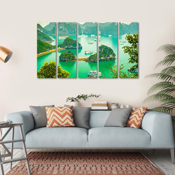 Cruise Ships In Ha Long Bay Canvas Wall Art-5 Horizontal-Gallery Wrap-22" x 12"-Tiaracle