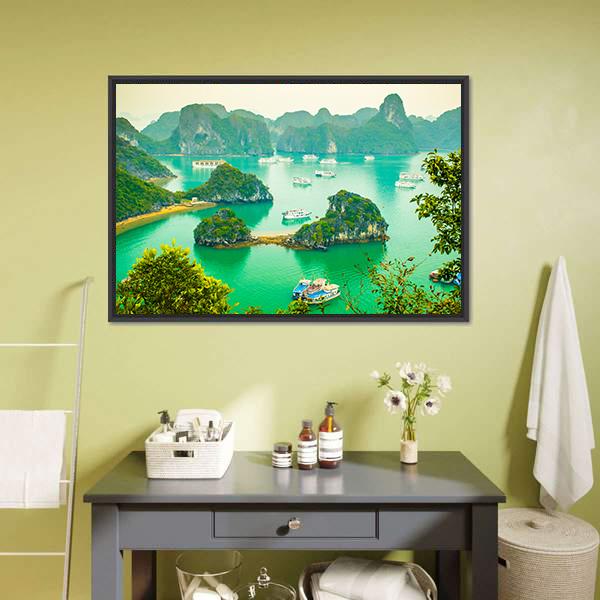 Cruise Ships In Ha Long Bay Canvas Wall Art-1 Piece-Floating Frame-24" x 16"-Tiaracle