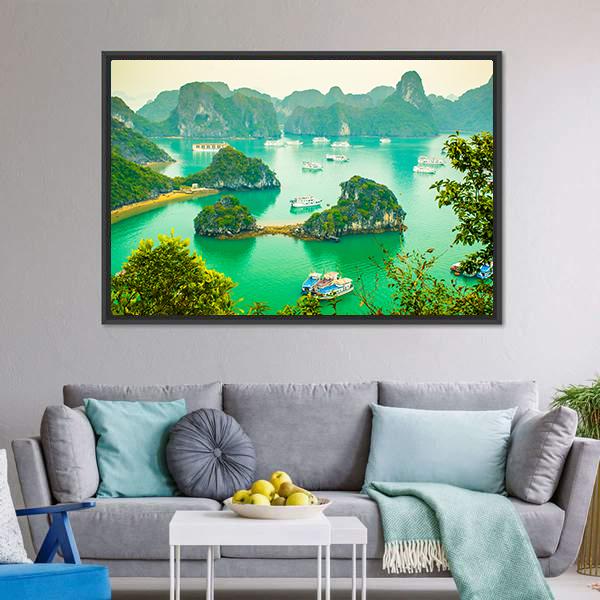 Cruise Ships In Ha Long Bay Canvas Wall Art-5 Horizontal-Gallery Wrap-22" x 12"-Tiaracle