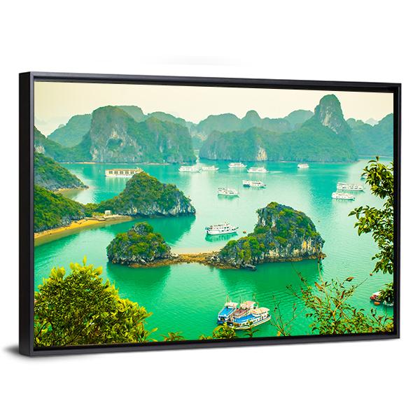 Cruise Ships In Ha Long Bay Canvas Wall Art-5 Horizontal-Gallery Wrap-22" x 12"-Tiaracle