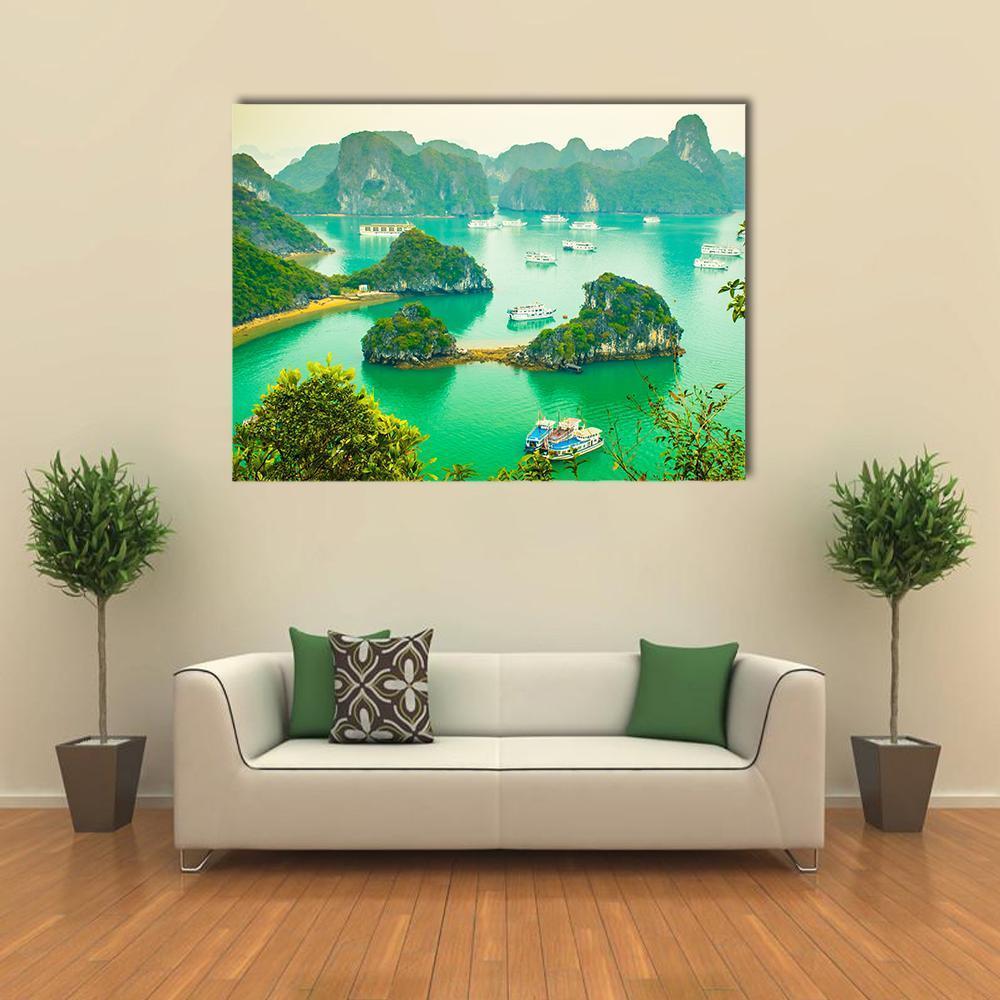 Cruise Ships In Ha Long Bay Canvas Wall Art-1 Piece-Gallery Wrap-48" x 32"-Tiaracle