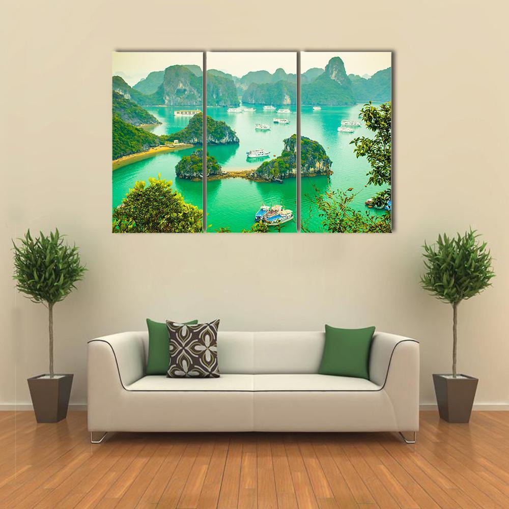 Cruise Ships In Ha Long Bay Canvas Wall Art-3 Horizontal-Gallery Wrap-37" x 24"-Tiaracle