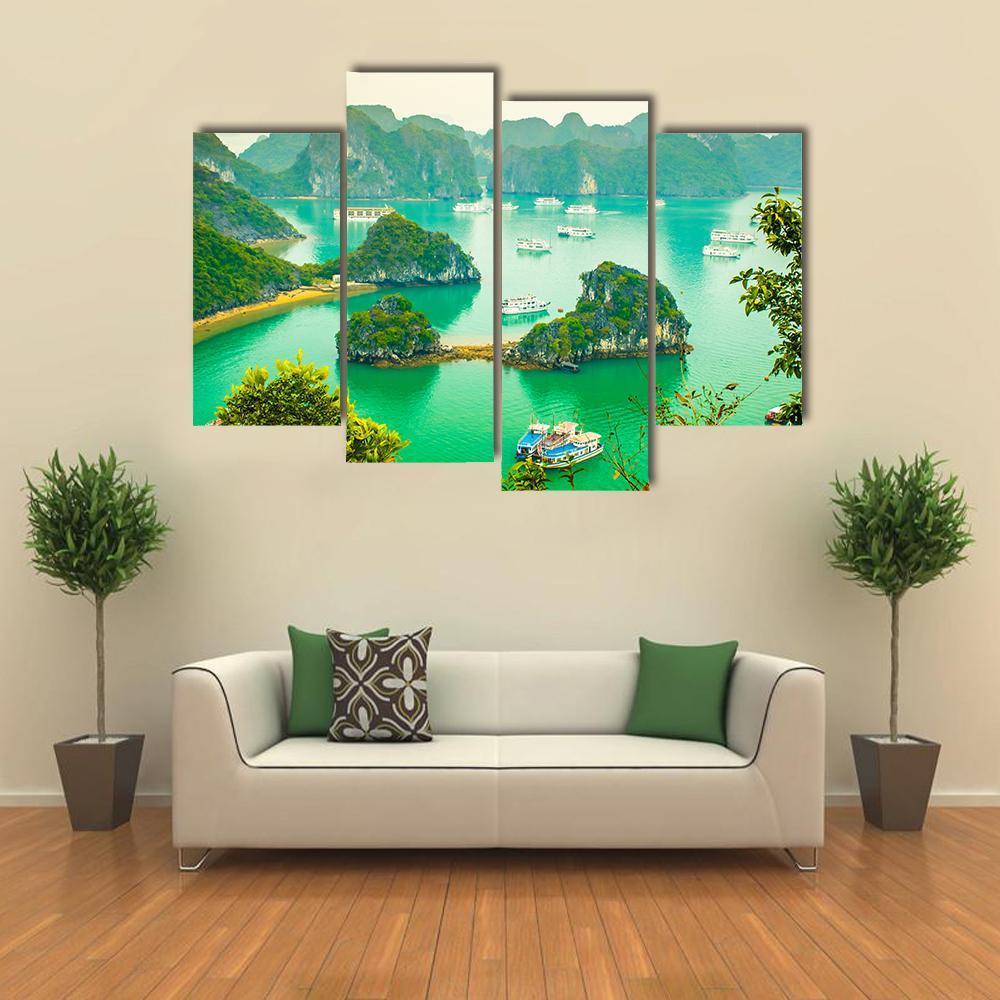 Cruise Ships In Ha Long Bay Canvas Wall Art-4 Pop-Gallery Wrap-50" x 32"-Tiaracle