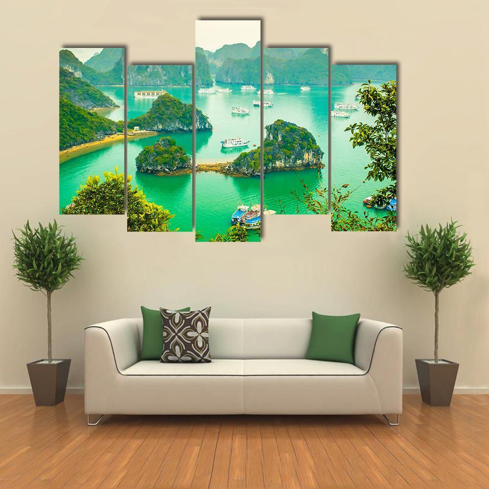 Cruise Ships In Ha Long Bay Canvas Wall Art-5 Pop-Gallery Wrap-47" x 32"-Tiaracle
