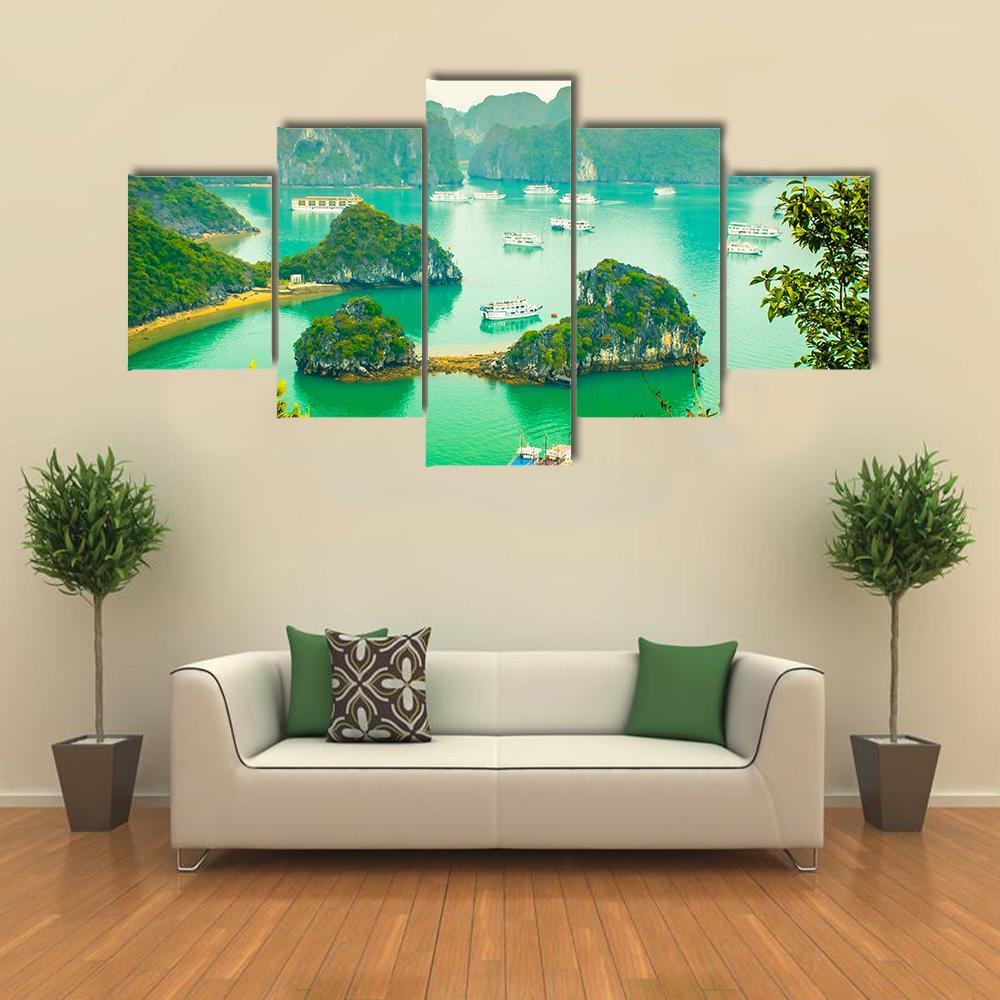 Cruise Ships In Ha Long Bay Canvas Wall Art-5 Star-Gallery Wrap-62" x 32"-Tiaracle